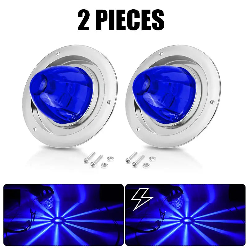 Two pieces of blue LED marker and turn signal lights for trucks, trailers, and RVs