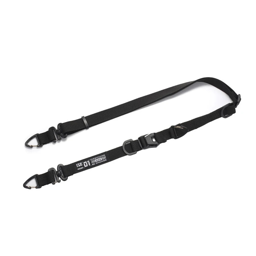 Black quick-release adjustable crossbody bag strap with a hanging ring.