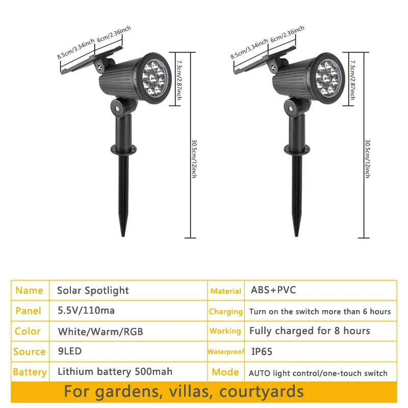 Solar-Powered RGB LED Landscape Spotlight