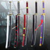 A collection of Roronoa Zoro 41-inch katana cosplay swords in various colors and designs.