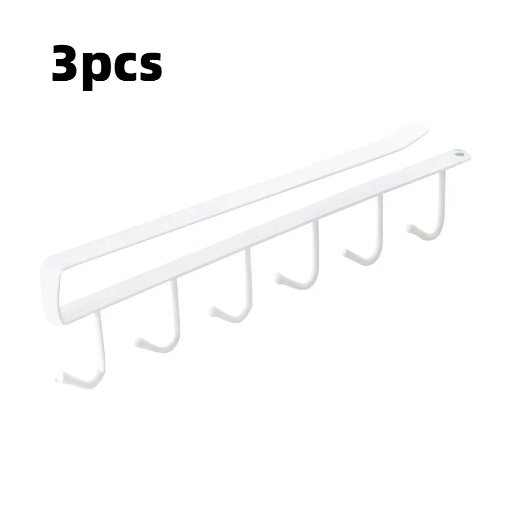 6-Hook Under Cabinet Storage Rack for Kitchen and Closet Organization