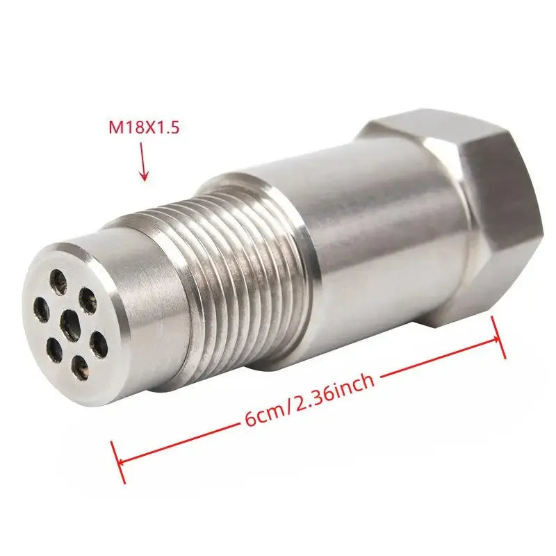 Silver M18 x 1.5 thread car exhaust pipe adapter connector with a hexagonal end.