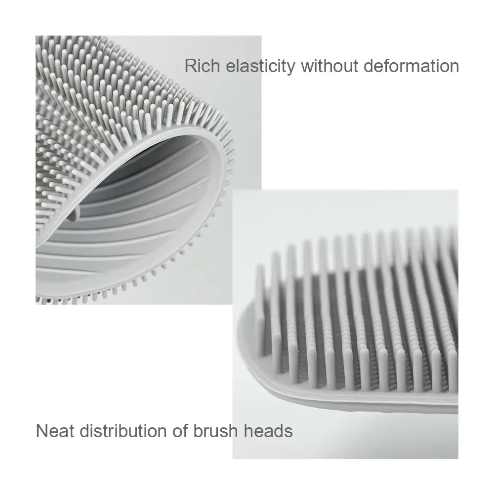 Close-up view of a silicone body scrubber and massage brush with a neat distribution of bristles.