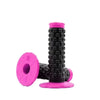 A pair of bright pink motorcycle pillow top grips for handlebars.