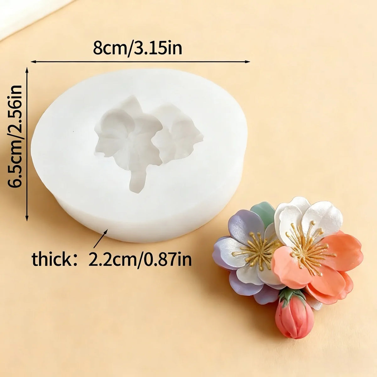 5-Piece Silicone Rose Mold Set for Polymer Clay, Soap & Candle Making