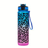 Leopard Print Sports Water Bottle with Straw