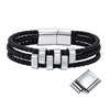 سوار جلدي أسود بحبات من الفولاذ المقاوم للصدأ ومشبك فضي.