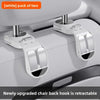 A white pack of two retractable chair back hooks designed for hidden storage in a car seat.