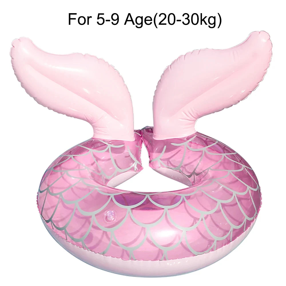 Pink inflatable swim ring with scale pattern for children aged 5 to 9