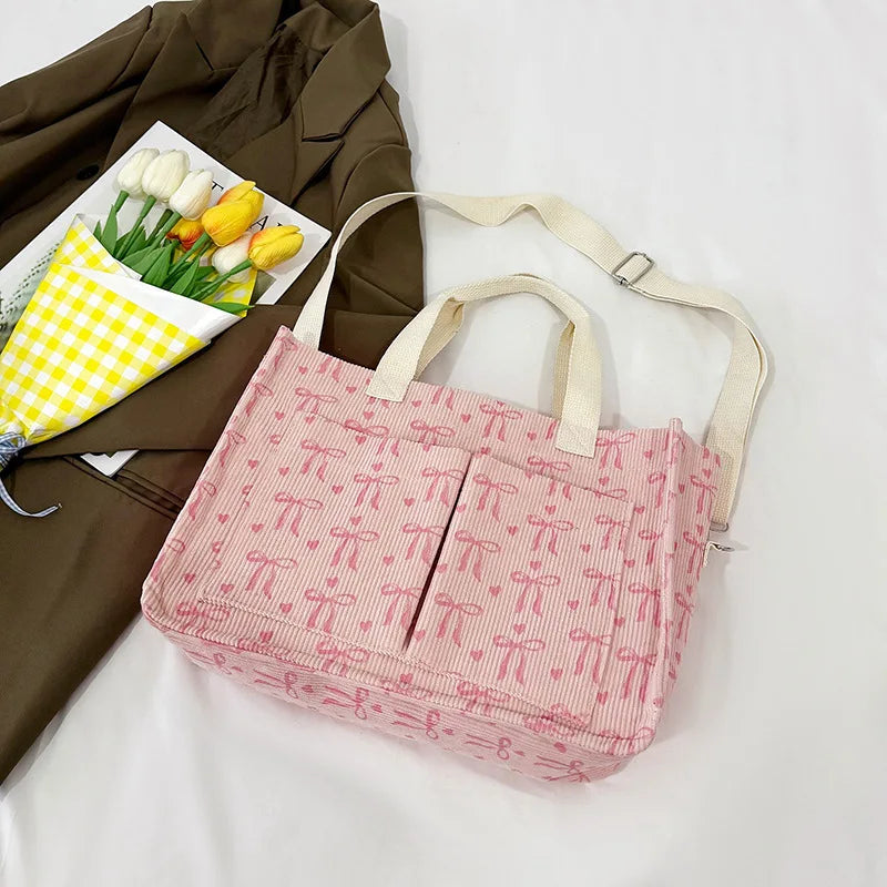 Strawberry Bowknot Canvas Tote Bag