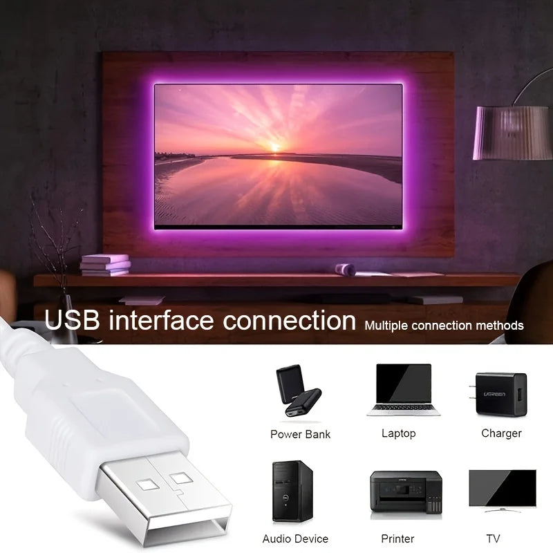 A white USB interface connection device is shown next to various electronic devices like a power bank, laptop, charger, print