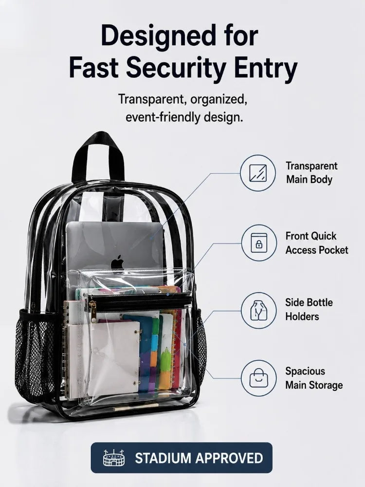 Heavy-Duty Transparent PVC Backpack with Padded Straps
