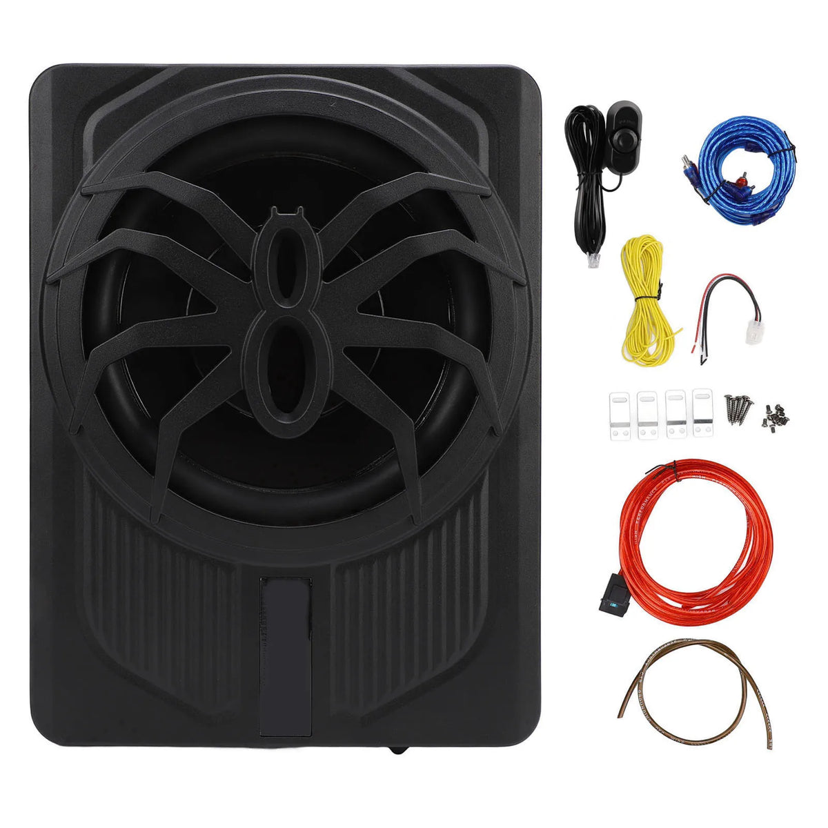 Subwoofer sous siège noir et fin de 10 pouces avec câbles et accessoires