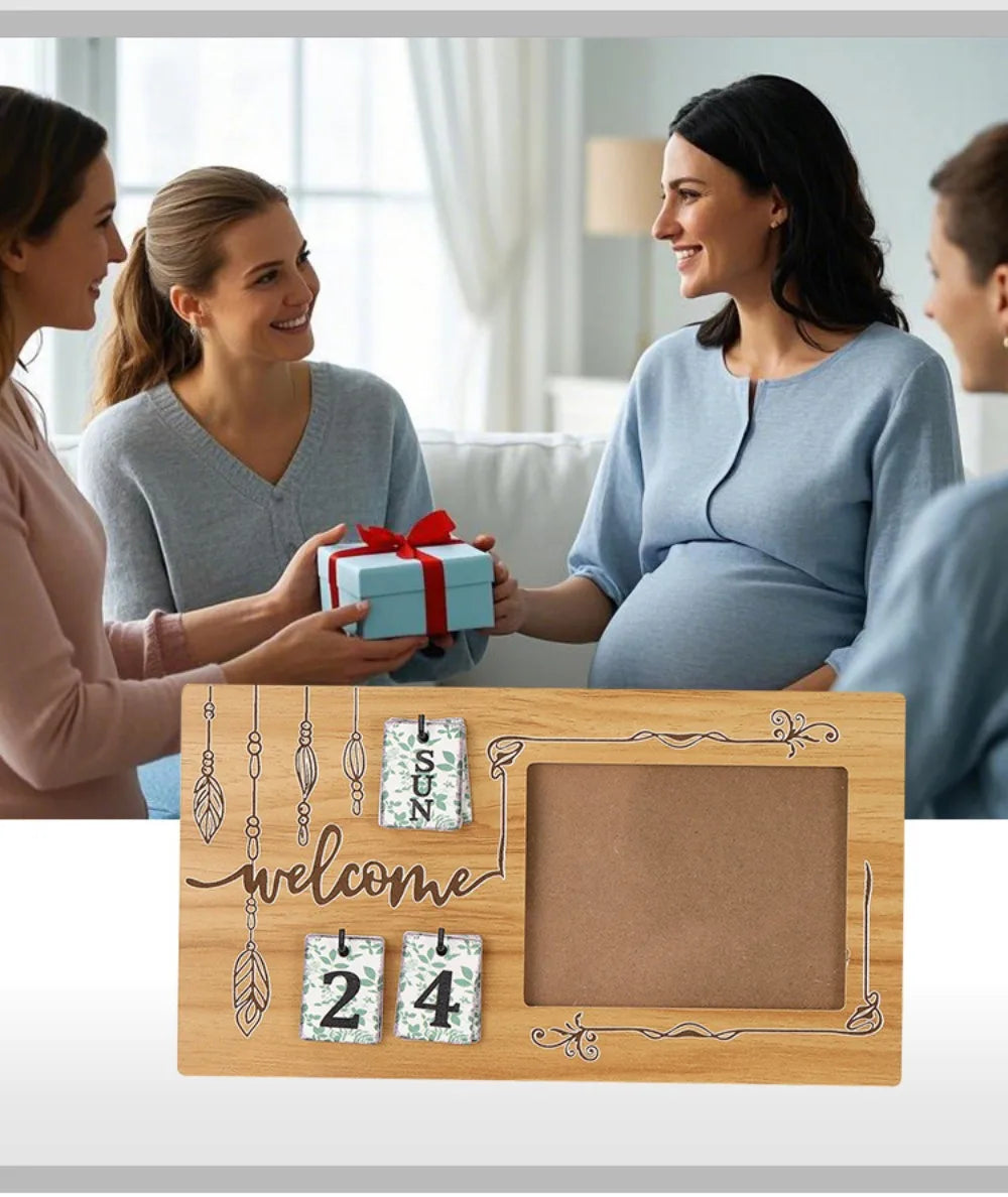 Wooden Pregnancy Countdown Picture Frame with Ultrasound Slot