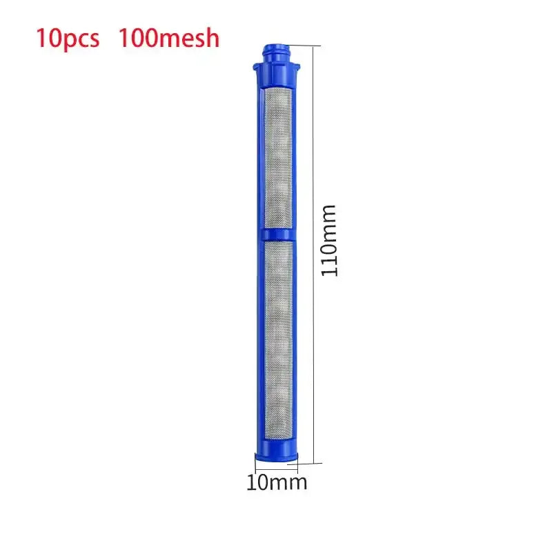 Ein Satz von 10 Stück blauen 100-Mesh-Siebfiltern für eine luftlose Sprühmaschine.