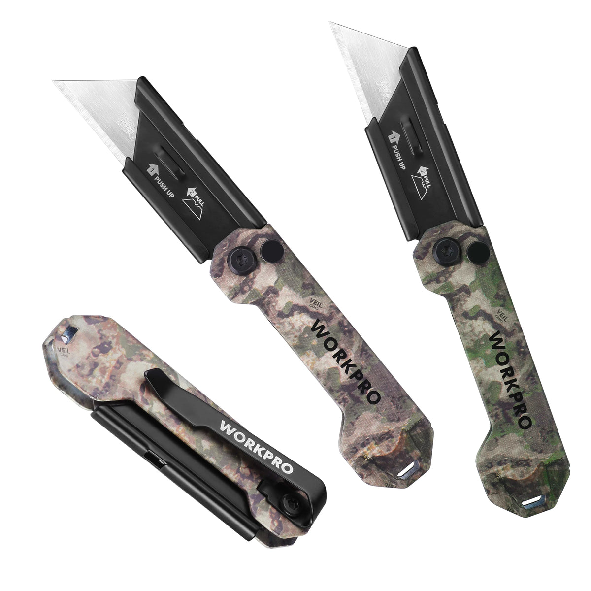 Folding Utility Knife 3-Pack with Quick-Change Blades and Belt Clip