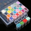 Diamond painting color beads organized in a clear plastic storage case with multiple compartments