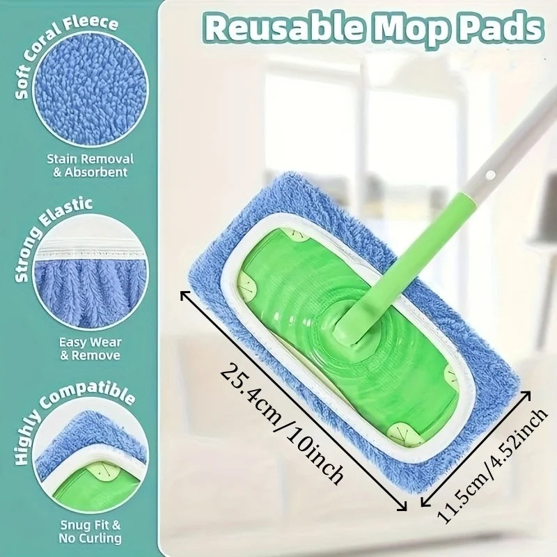 Reusable mop pads with soft coral fleece and strong elastic for stain removal and absorption