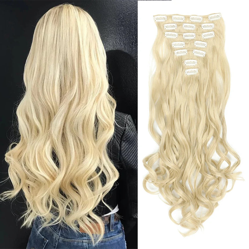 22-Inch Curly Wavy Clip-In Hair Extensions - 7 Piece Set