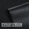 A close-up of a black leather material showing a stitched edge and a size measurement of 7.87 inch by 11.81 inch.