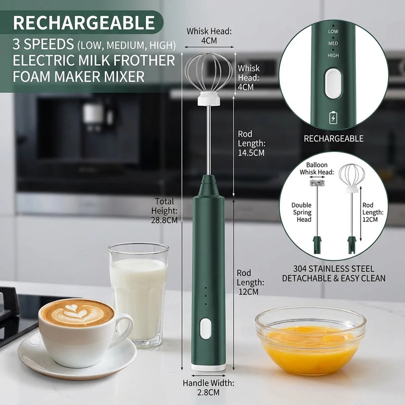 Rechargeable Electric Milk Frother & Handheld Mixer