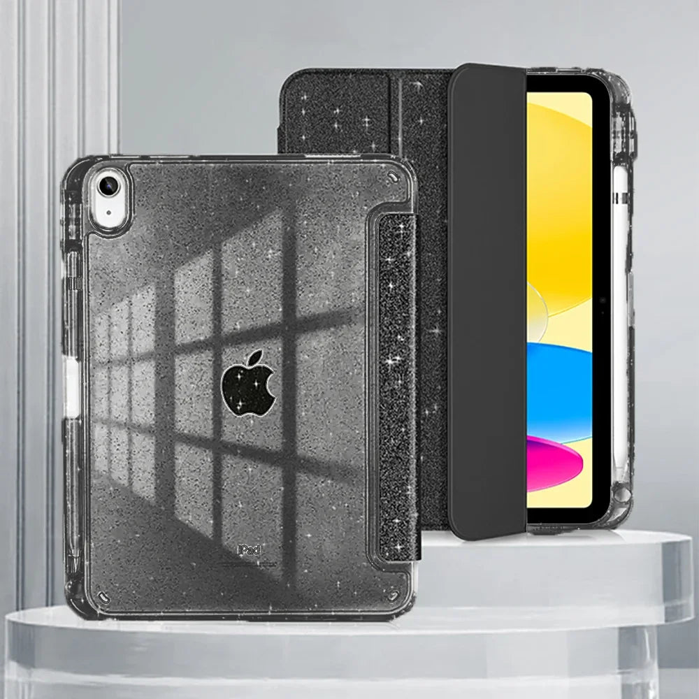 Glitzeretui für iPad Pro, schwarze Hülle und iPhone