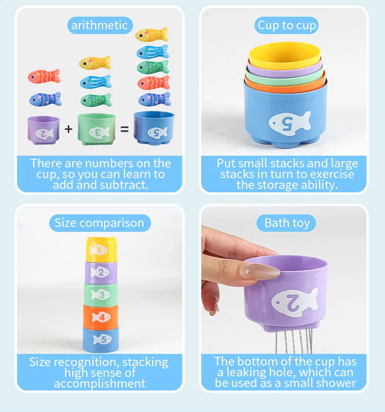 Montessori Cloth Fishing Game with Stacking Cups & Counting Set