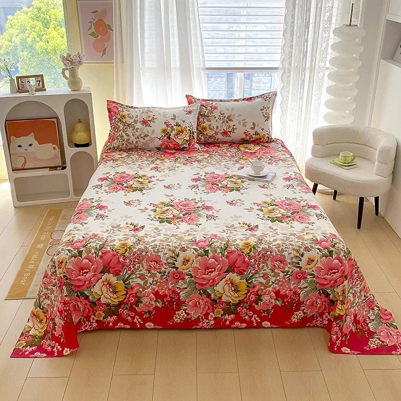 Red Floral Printed Flat Bed Sheet – Soft & Breathable