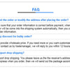 FAQ section detailing policies regarding order modification, discounts, and drop shipping support