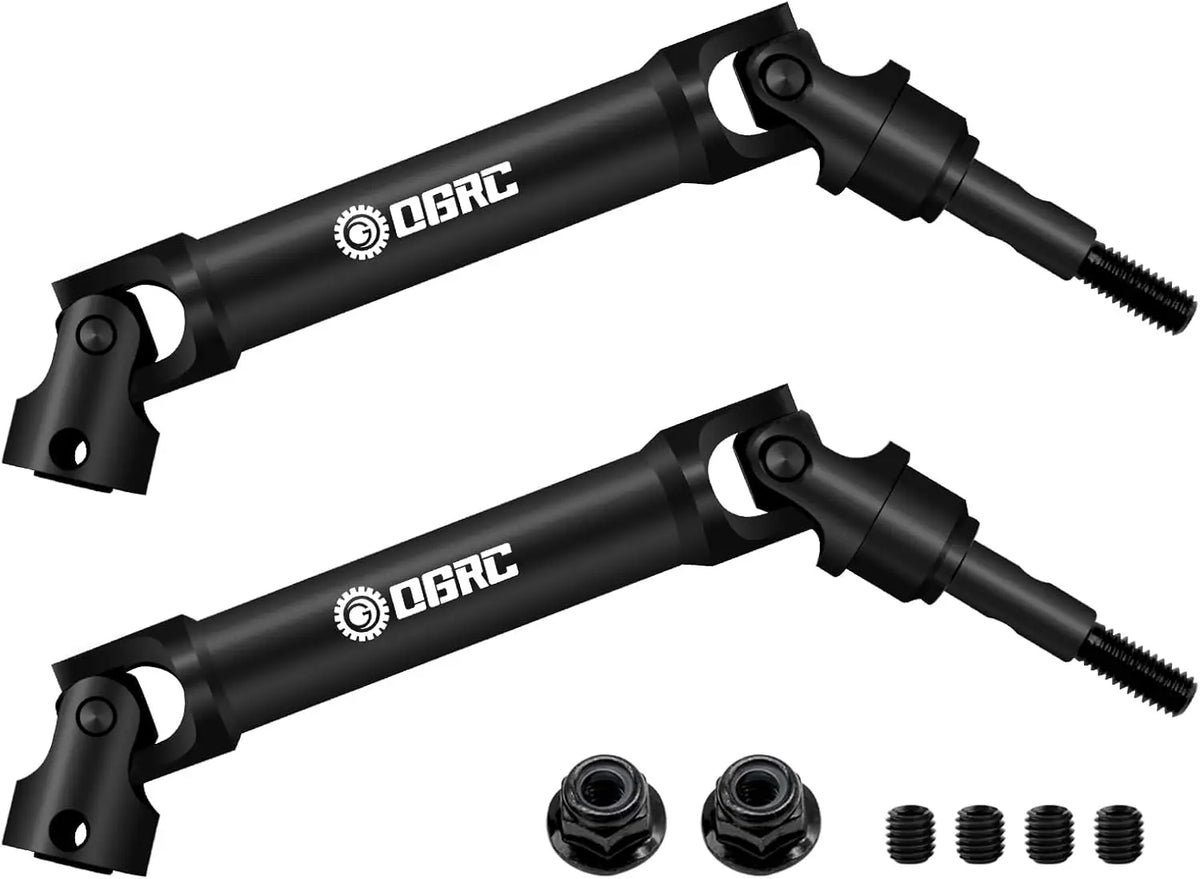 A set of heavy-duty steel CVD drive shafts for 1/10 RC trucks, black in color.