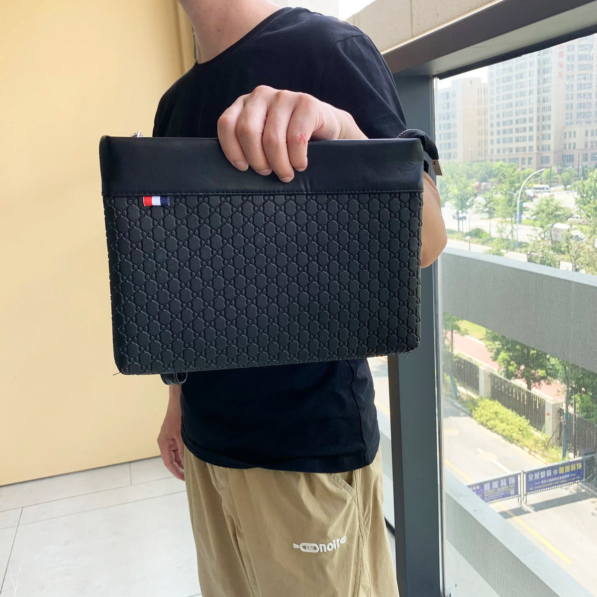 Men's PU Leather Clutch Bag with Cardholder and Zipper Pockets