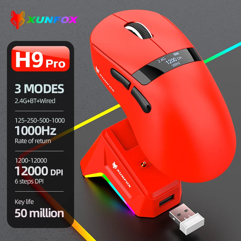 Lightweight Wireless Gaming Mouse with RGB Charging Base