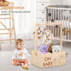 Rustic wooden baby shower crate with a handle used for storing baby essentials