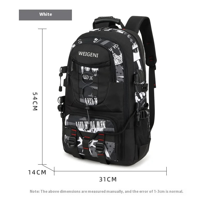 Black Wegeni travel backpack with a shoe compartment and laptop sleeve shown from the front.