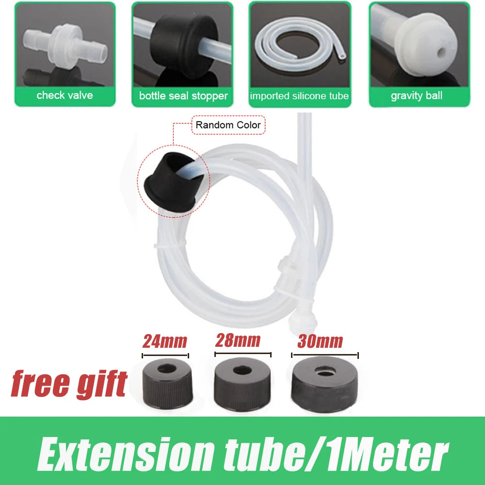 Stainless steel under-sink soap dispenser with a clear extension tube and various components