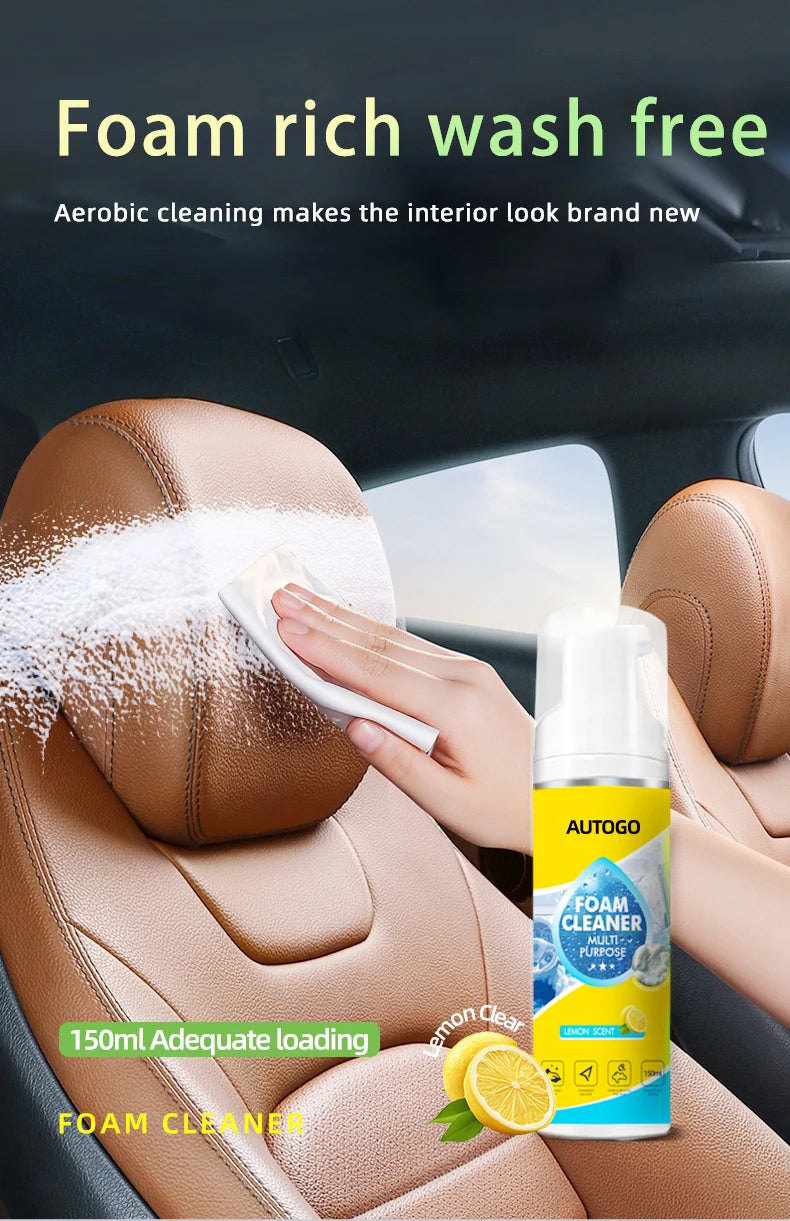 Multi-Purpose No-Rinse Foam Cleaner for Car Interiors & Home Surfaces