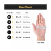 Size chart showing glove sizes XS to XL in inches and centimeters for disposable gloves