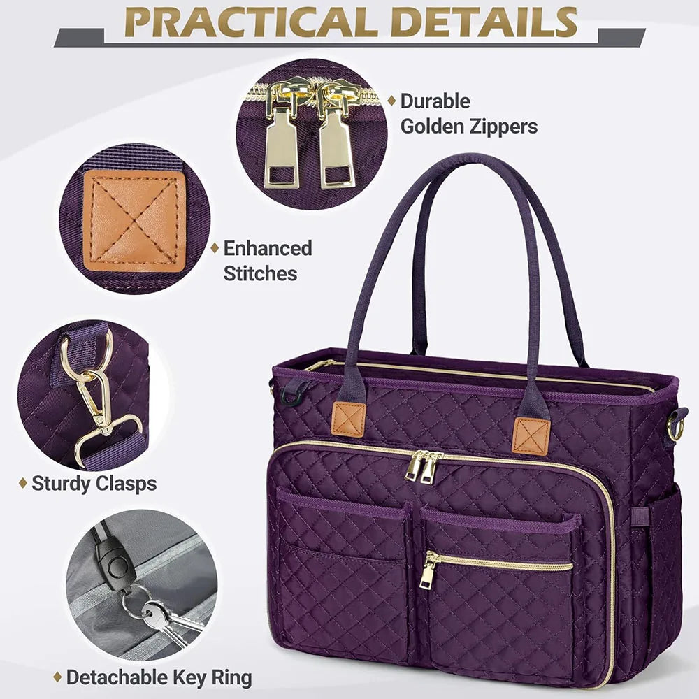 15.6 Inch Laptop Tote Bag for Women with Multiple Pockets