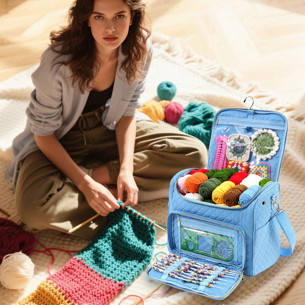 Portable Yarn Storage & Crochet Organizer Bag