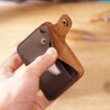 Vintage Leather Slim Card Holder with Snap Closure