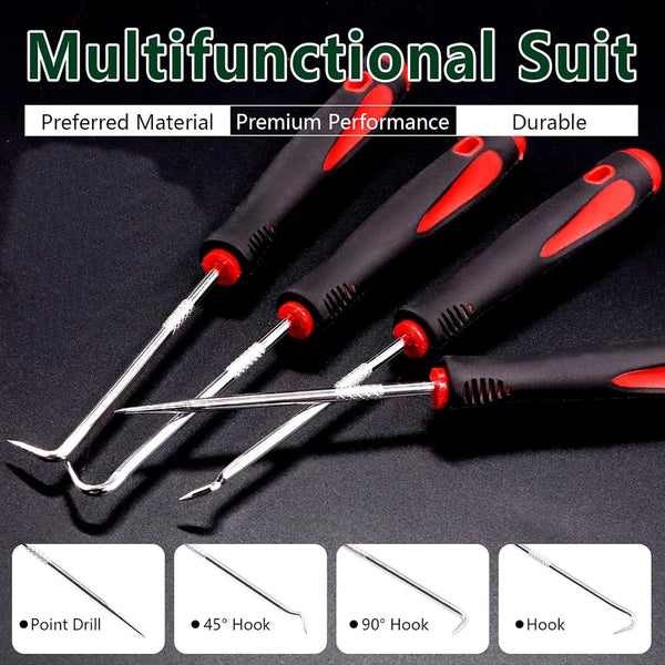 4-Piece Oil Seal Hook Removal Tool Set for O-Rings and Gaskets