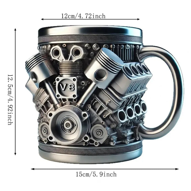 Taza Aislada de Acero Inoxidable con Diseño de Motor V8
