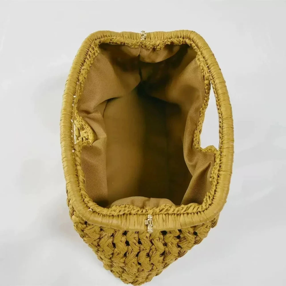 Handwoven Straw Tote Bag with Zipper