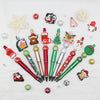 A DIY beaded ballpoint pen craft kit featuring various Christmas-themed beads and pens.