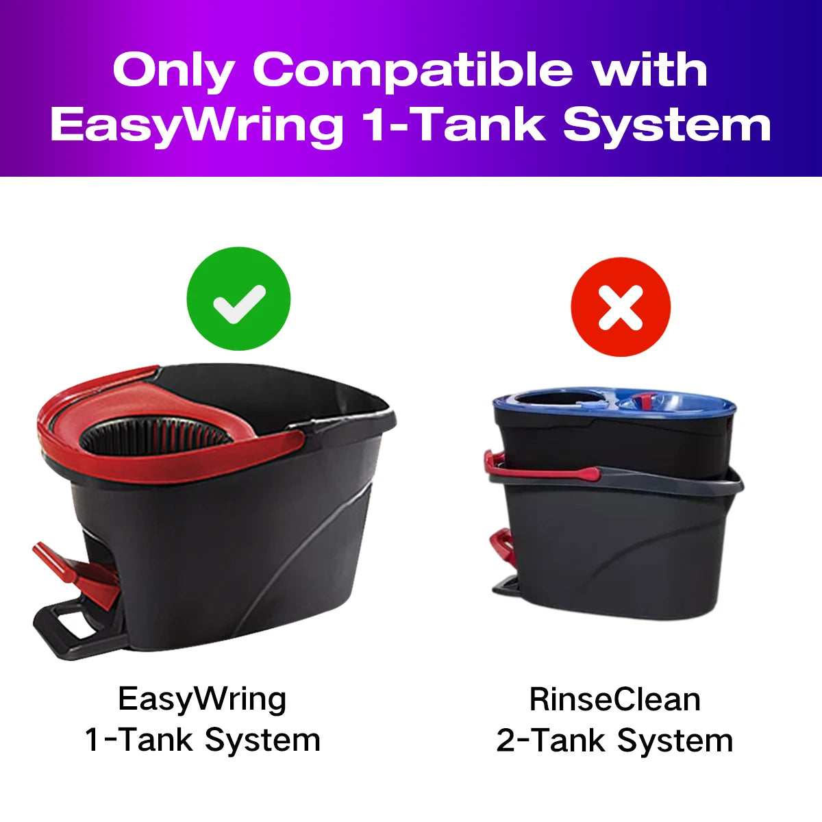 مقارنة بين دلاء ممسحات EasyWring بنظام خزان واحد و RinseClean بنظام خزانين.