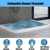 Collapsible shower threshold featuring 360 degree bending, self adhesive, easy to clean, and soft feet.