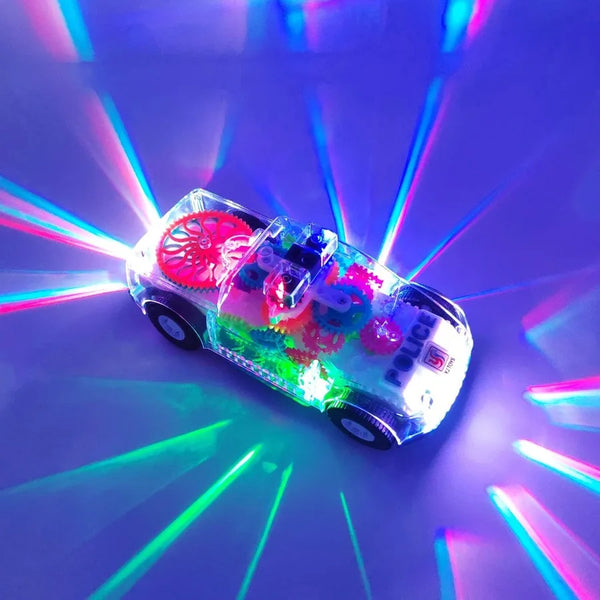 Voiture de Police Transparente avec Engrenages, Lumières et Musique
