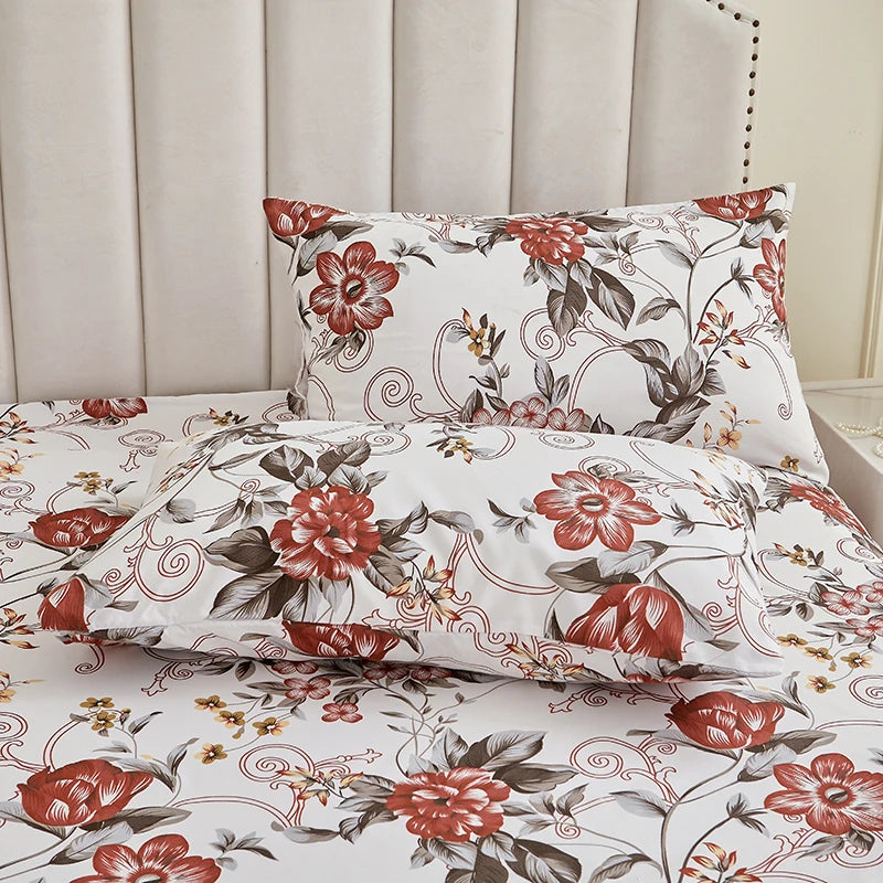 Floral Bed Skirt with Matching Pillowcases Set