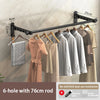 Black wall-mounted clothes drying rack with a 76cm rod and 6 holes for dual-use installation