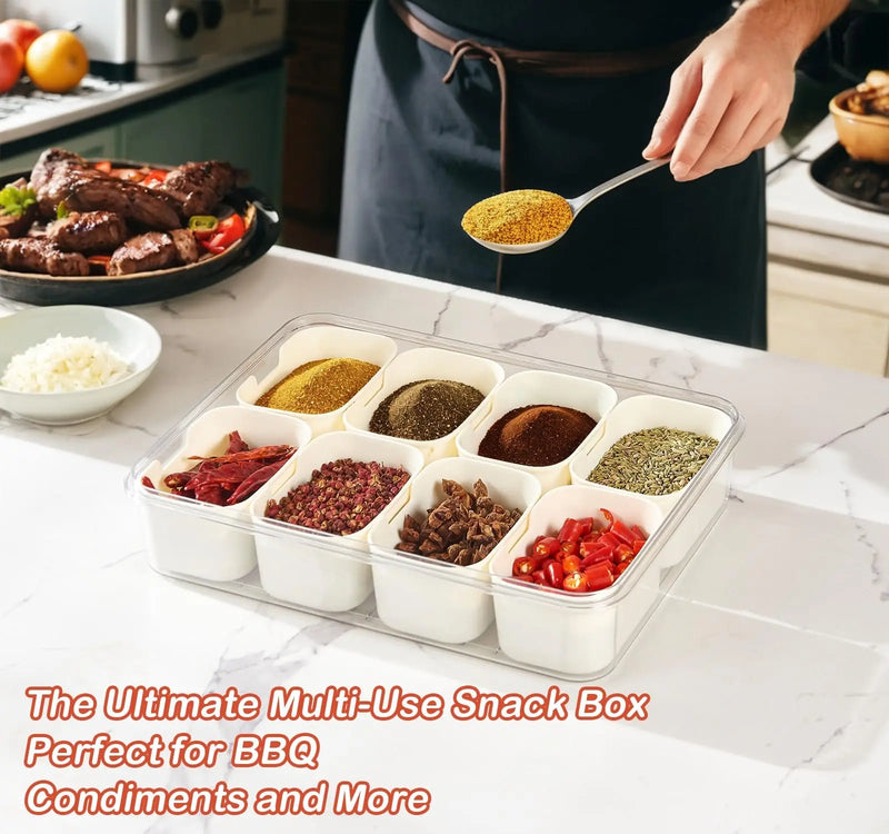 8-Compartment Portable Snack Box with Lid and Handle